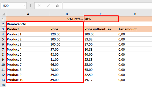 remove vat calculation